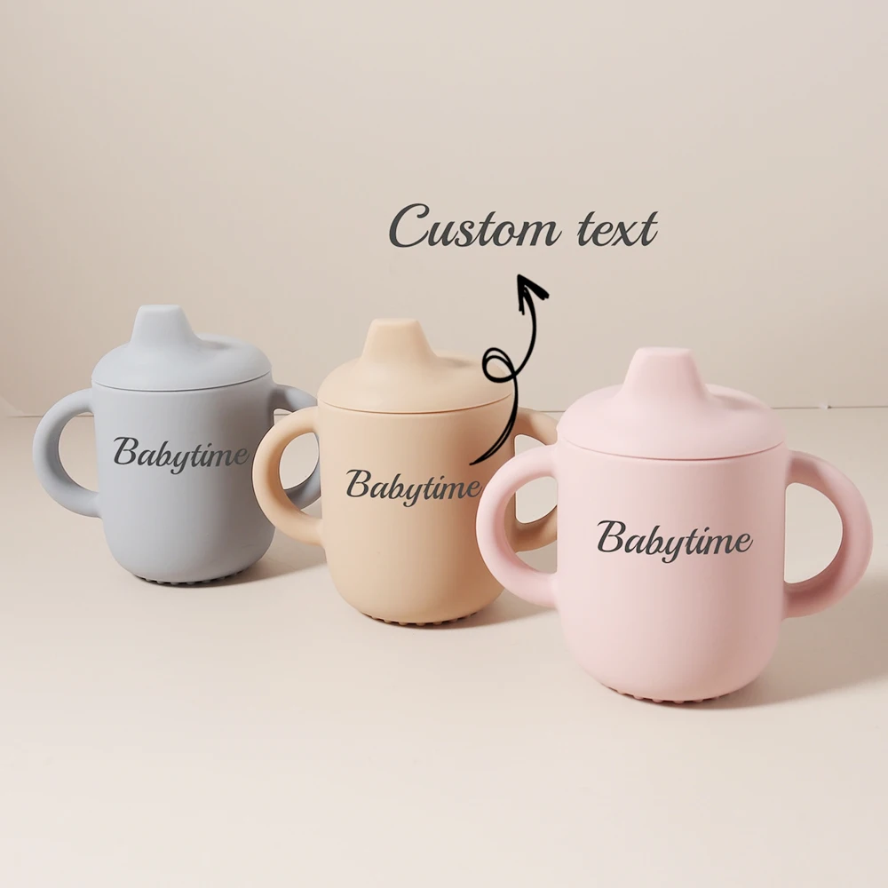 1PC Personalized Customization Name Pattern Silicone Baby Sippy Cup Print On Demand Baby Cups Custom Water Bottle Leakproof