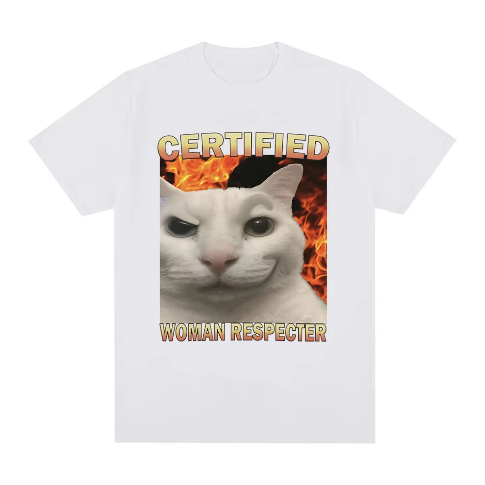 معتمد امرأة احترام مضحك القط ميمي تي شيرت الرجال النساء الملابس موضة خمر تي شيرتات قصيرة الاكمام القطن تي شيرت غير رسمي