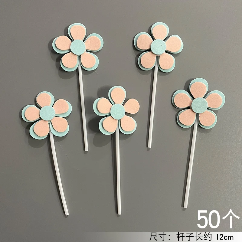 50 Pieces Cake Decoration Flowers Imitation Sugar Double-layer Color Foam Card Inserting Dessert Table