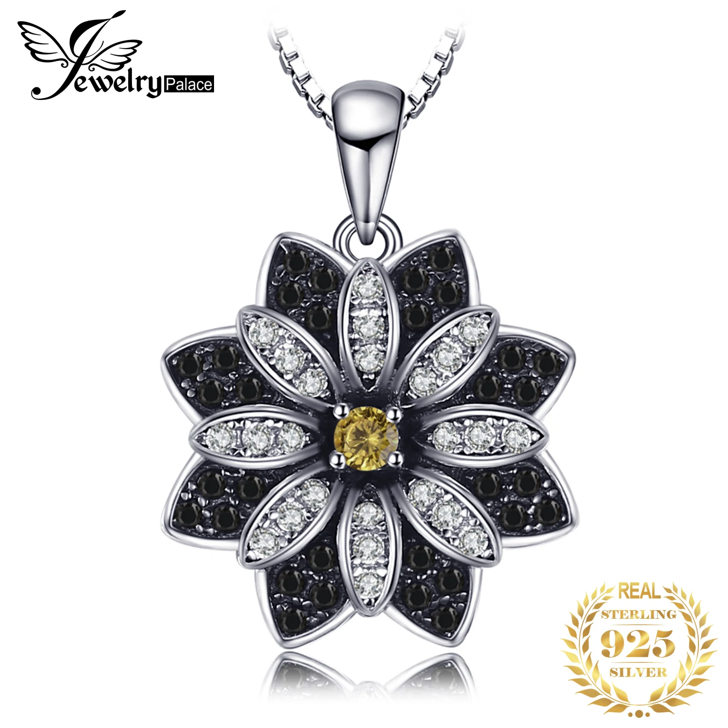 JewelryPalace Flower Natural Smoky Quartz Black Spinel 925 Sterling Silver Necklace Pendant for Women Fine Jewelry Without Chain