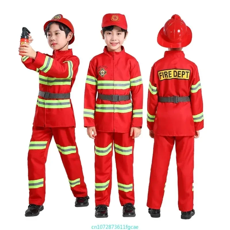 Children Firefighter Uniform Sam Fireman Cosplay Costume Kids Work Clothing Suit Props Boy Girl Performance Set Christmas Gifts