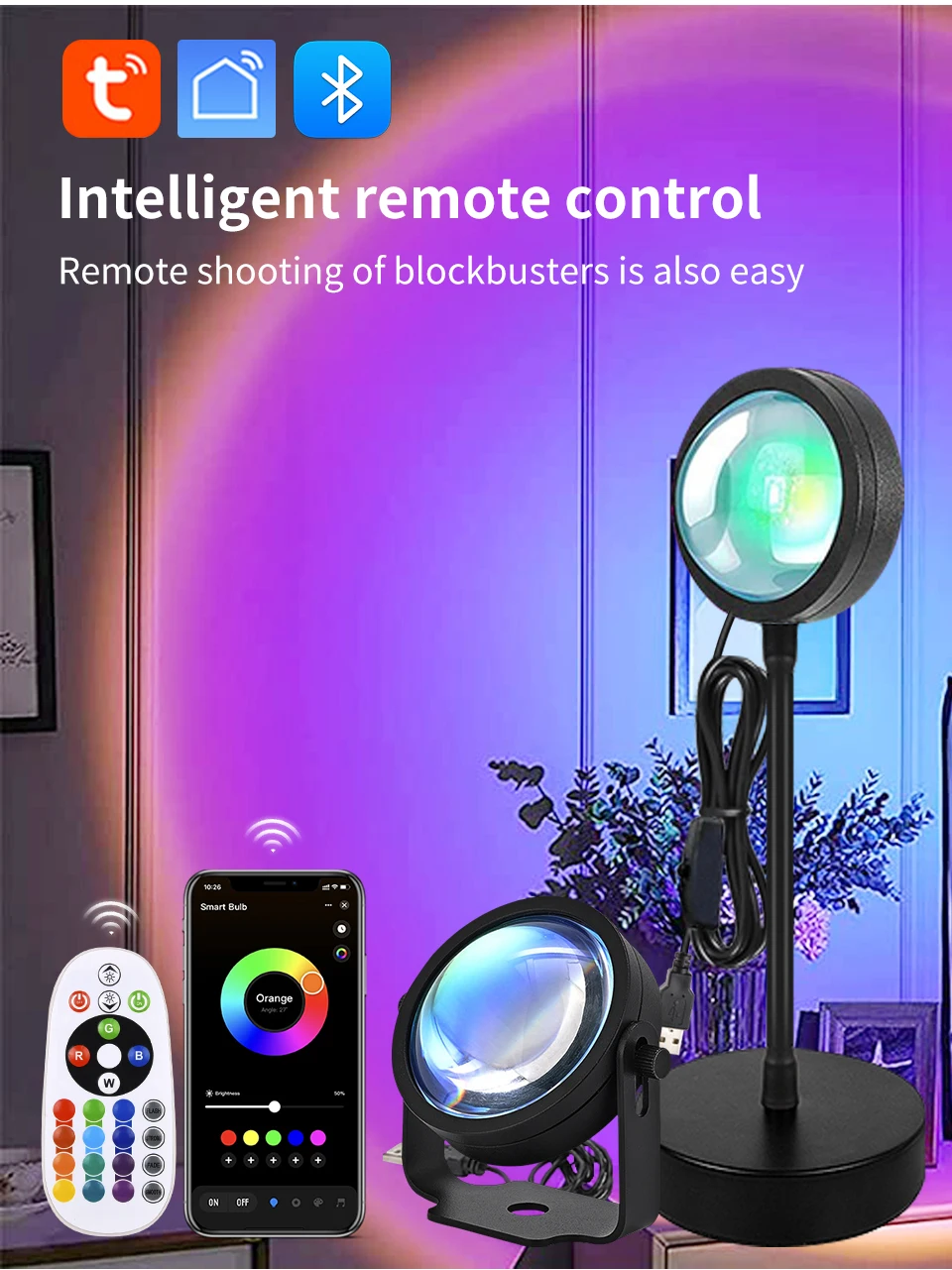 Tuya Smart Sunset Lamp Night Light Sunset Projector Smart Life APP Remote Led Lights For Photography Selfie Party Decoration