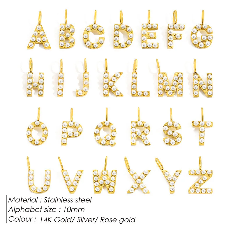 CARLIDANA 26-letters bedels set hart zirkoon parel eerste A-Z alfabet letter vergulde roestvrijstalen hangers voor doe-het-zelf