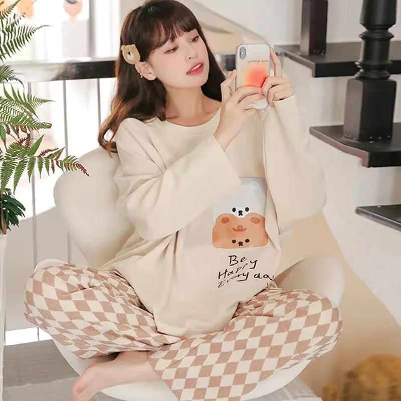 

Pajamas Women's Spring and Fall Models of Large Size Long-Sleeved Pajamas Homewear Set of Girls Students Casual Pajamas Homewear