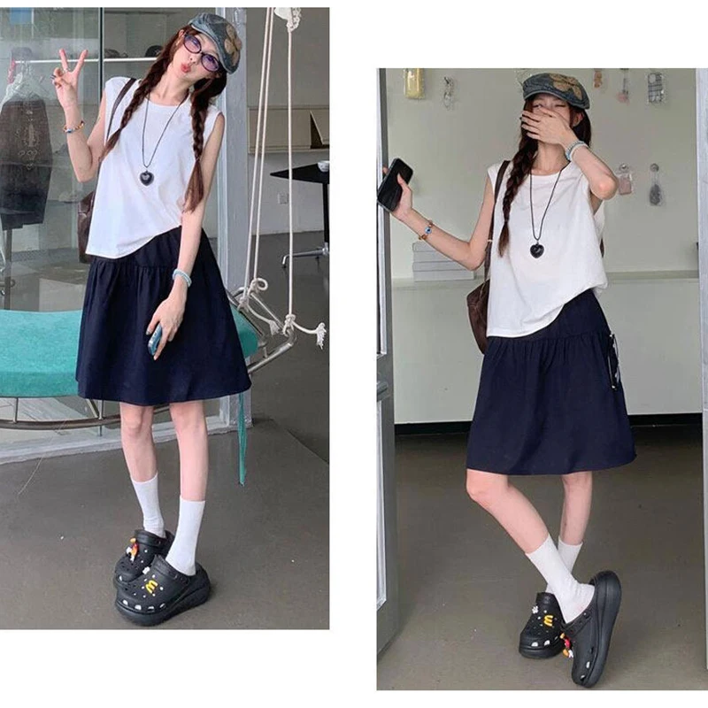 Japanischer A-Linien-Kurzrock für Damen, Sommer 2026, dünner, hochtaillierter halblanger Rock im College-Stil, Cargo-Rock für Frauen – Detail 7