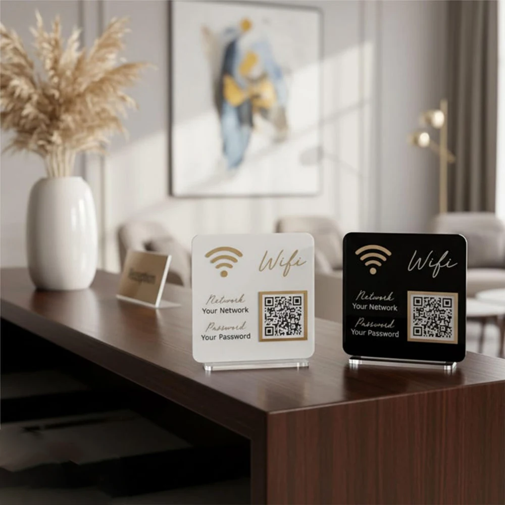 عرض عملي لسطح الطاولة من الأكريليك لرمز الاستجابة السريعة واي فاي للدفع المسح الضوئي، طراز حديث وبسيط، متين وضوح عالي لمتجر المتجر