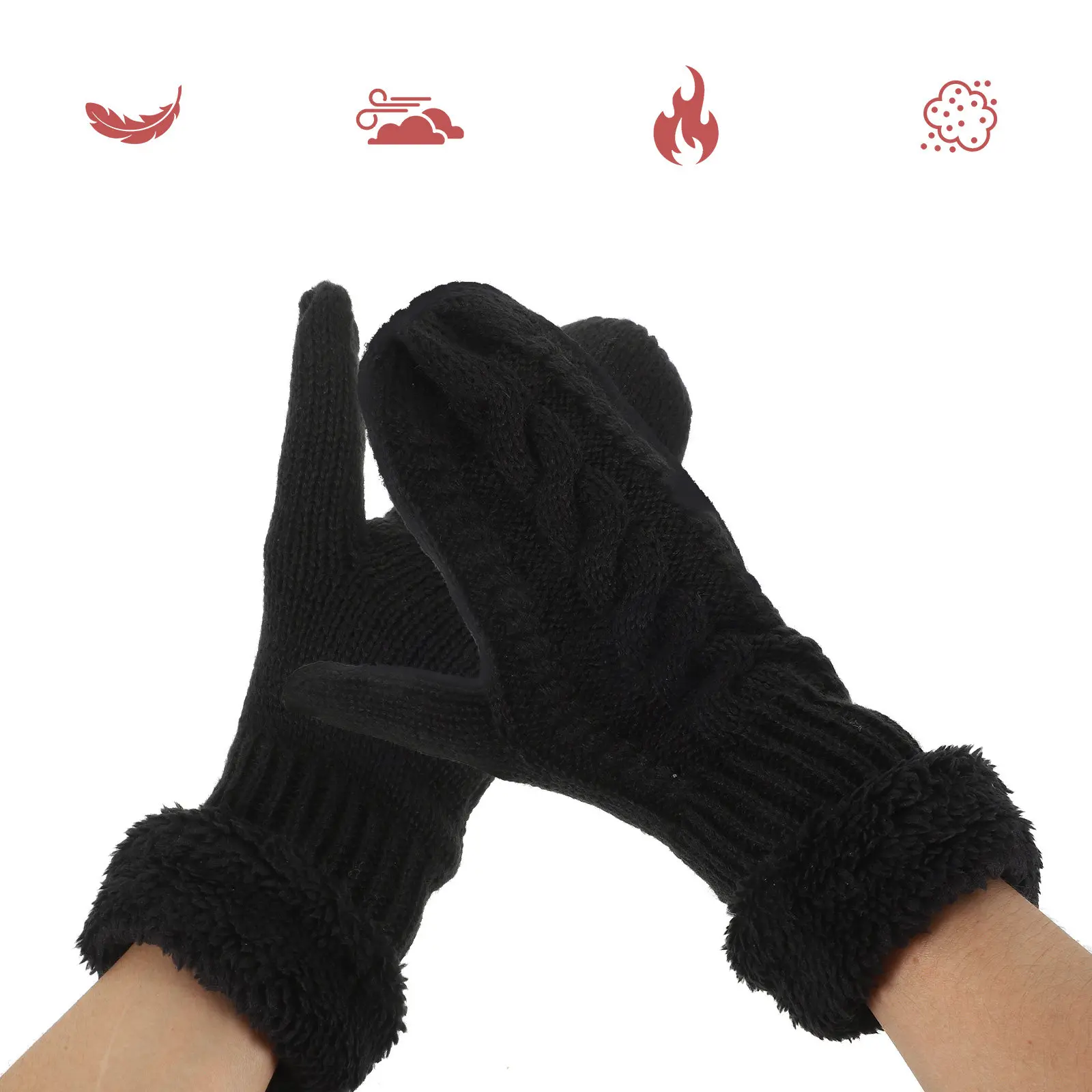 

1Pair Warm Gloves Thickened Knitted Glove Comfortable Elastic Cuff Outdoor Winter Wear-Resistant Travel Gloves for Adults