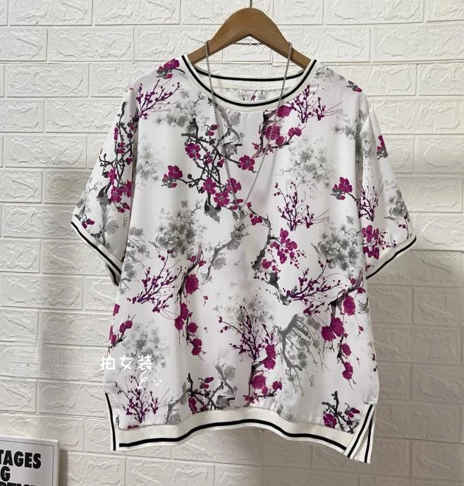 Print Blouses Short Sleeve Summer  Vintage Print Short Sleeve Lady Shirts Female Tops