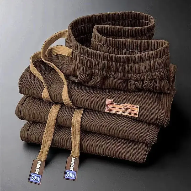 Прямые брюки из ледяного шелка, мужские летние тонкие брюки Qui Dry, свободные драпированные широкие длинные брюки, спортивные повседневные спортивные штаны