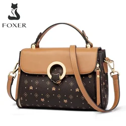 FOXER Women's Bag PVC Leather Vintage Signature Totes Retro Fashion Female Handbag Casual Ladies Travel Shoulder Crossbody Bags