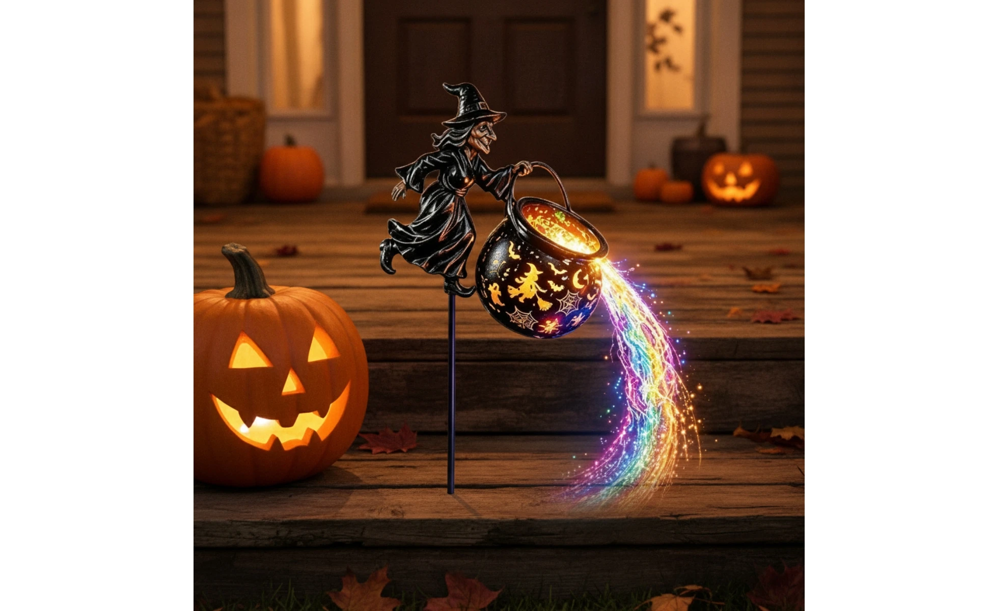 Halloween Witch Cauldron-Style Pot Garden Light Outdoor Halloween Witch Decor with Stake Garden Light with Stake Illuminated