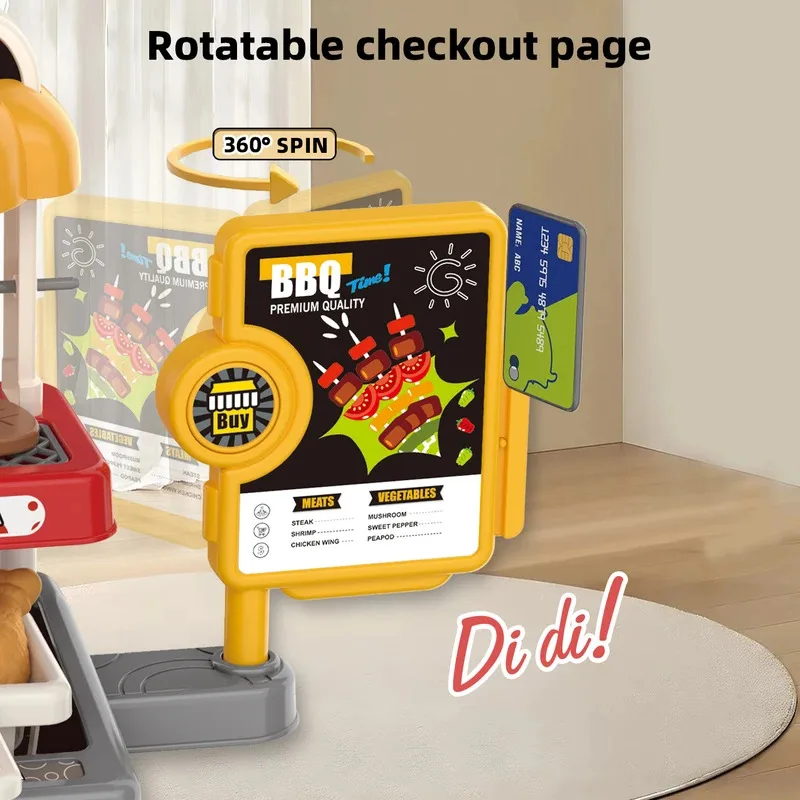 56 ชิ้นเด็กมินิบาร์บีคิวย่างชุดของเล่นแกล้งทําเป็นบาร์บีคิวครัวของเล่นตัดอาหารลงทะเบียนเงินสดและอุปกรณ์เสริมสําหรับเด็ก