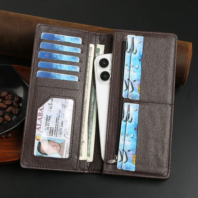 

Luxury Long Men Fold-over Wallets PU Leather Purses Coin Purse Multifunctional Buckle Photo Card Holder Man Purses Wallet