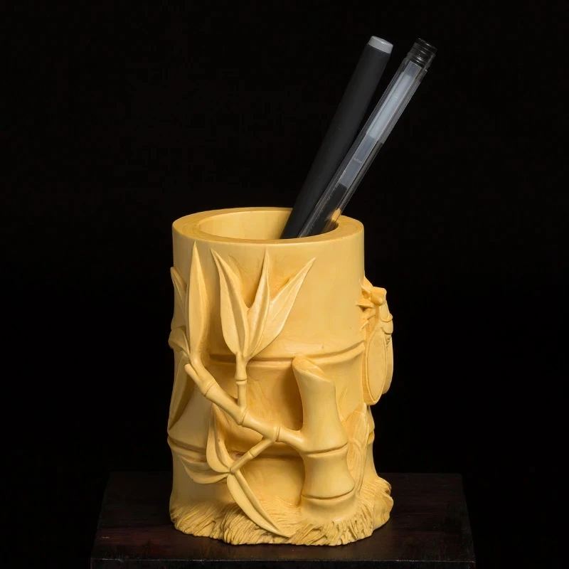 

10cm Bamboo Pen Holder Boxwood Statue Chinese Study Four Treasures Wooden Pen Holder Decoration Business Gift Home Decor