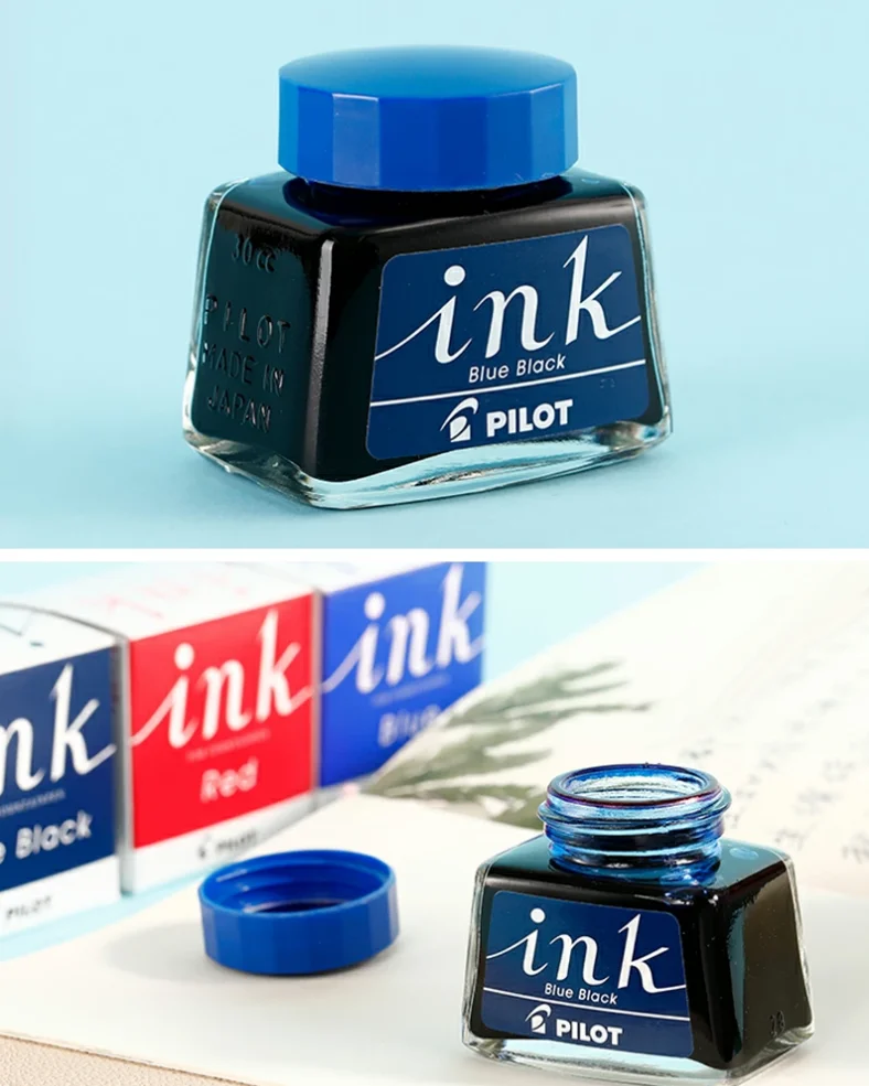 Japan Baku / PILOT INK-30 Farbstofftinte Flasche Schwarz, Rot, Blau, Dunkelblau für Füllfederhalter – Detail 3