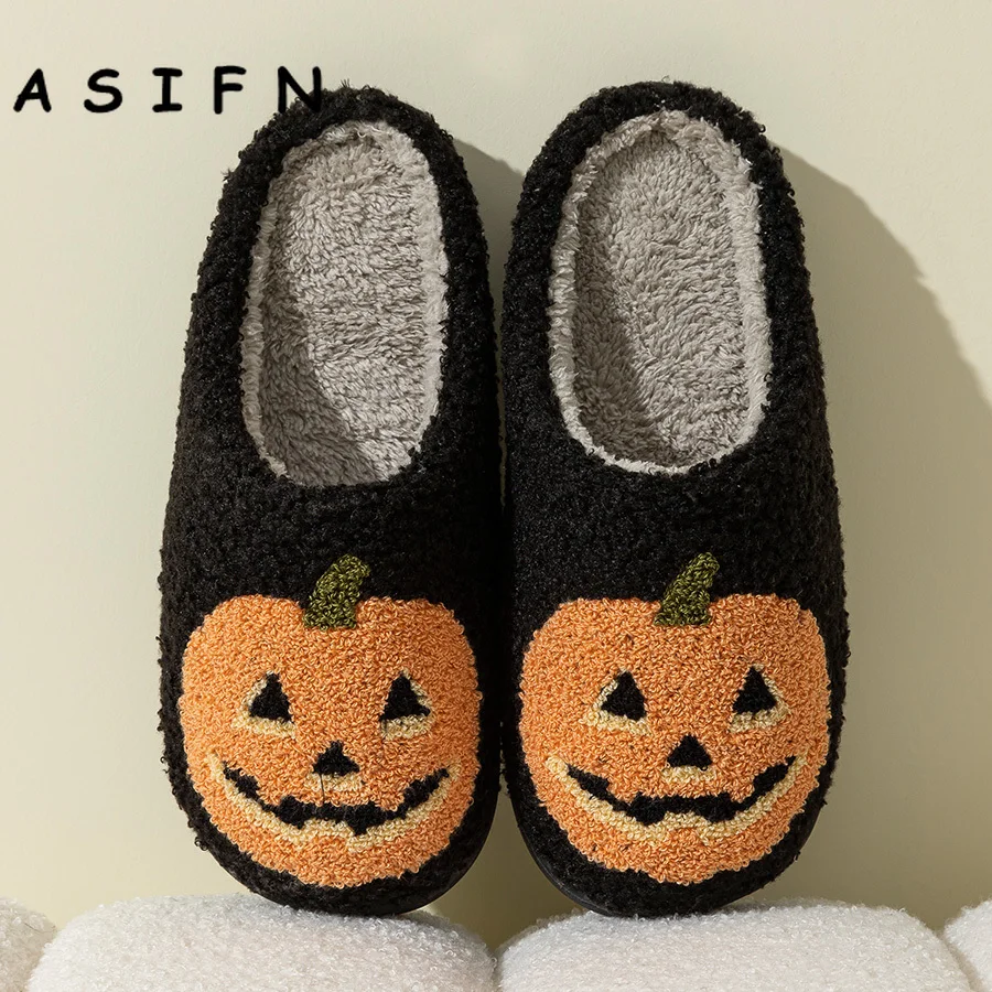 Fuzzy Winter Slippers Pumpkin Halloween Women Slippers Soft Exquisite Plush Cozy Indoor Home Footwear Cool for Gift Warm Shoes