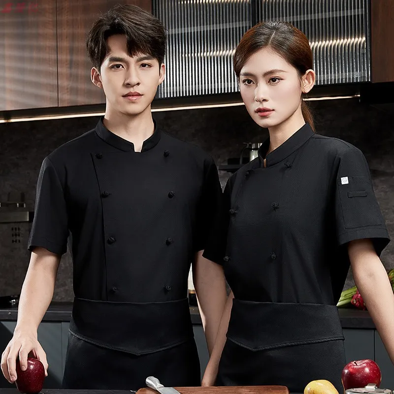 Summer Short Sleeve Thin Breathable Mesh Chef Work Uniform Western Restaurant Chinese Hotel Kitchen Work Uniform for Men