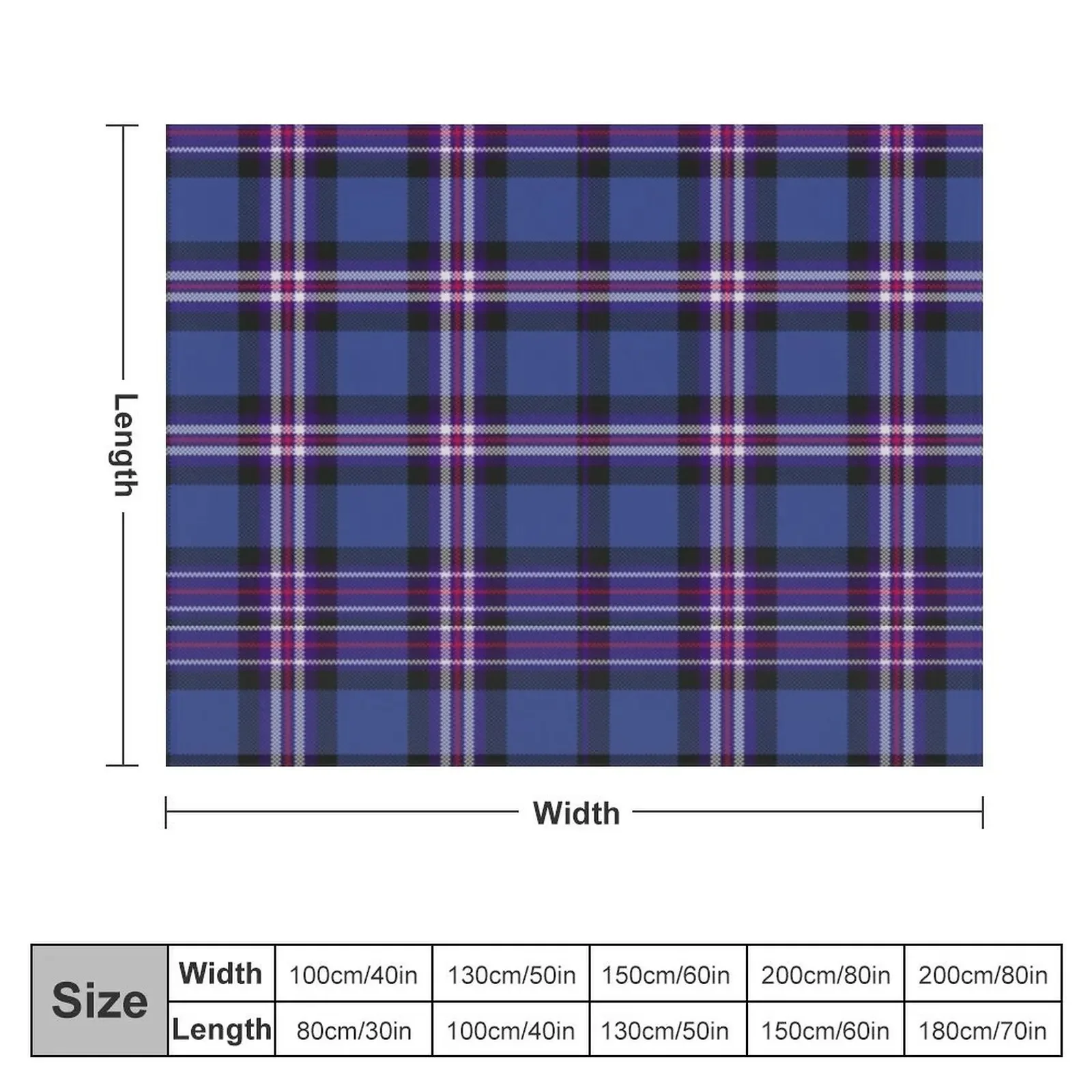 Tartan of Rangers Scotland blue background with red white and blue lines and black Throw Blanket Shaggy Soft Big Summer Blankets