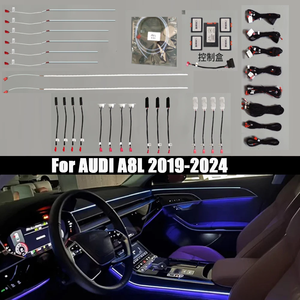 For Audi A8 A8L D5 2018-2024 Q8 19-23 Decorative Ambient Light LED Car Atmosphere Lamp illuminated Strip 21 Colors Sreen Control