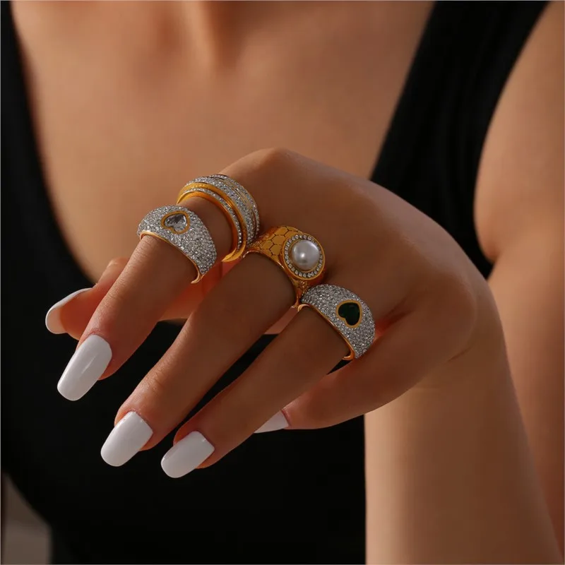 Elegant Fadeless Stainless Steel Rings For Women Gold Plated Inlaid Zircon Women's Finger Ring Girls Rings Luxury Woman Jewelry image 5