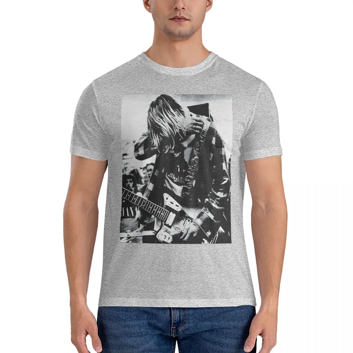 Men's T-Shirt Black And White Guitaris Leisure Pure Cotton Tees Short Sleeve Kurt-Cobain T Shirts Tops fugees official-website