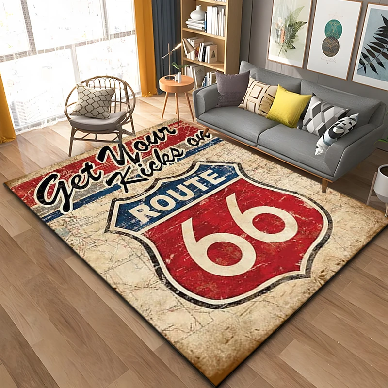 Historic Route 66 Pattern Rug Large Carpet Area for Living Room Kids Bedroom Sofa Kitchen Doormat Decor Child Non-slip Floor Mat