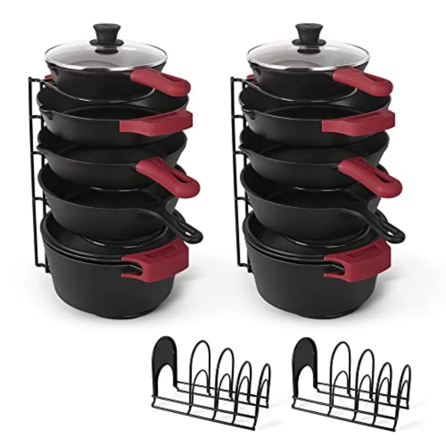 

Pots and Pans Organizer Heavy Duty Skillet Rack 2 Pack Kitchen Counter/Cabinet Organization Storage Holder for Cookie Sheet Cut