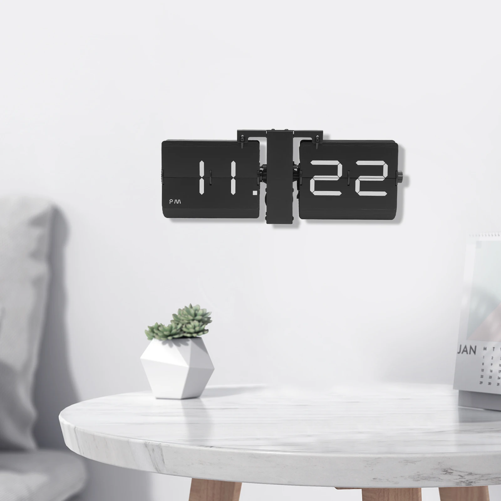 

Retro Flip Clock Digital Display – Battery Operated Wall & Tabletop Flip Clock – Large Black Vintage Style Clock – 12 Hour AM/PM