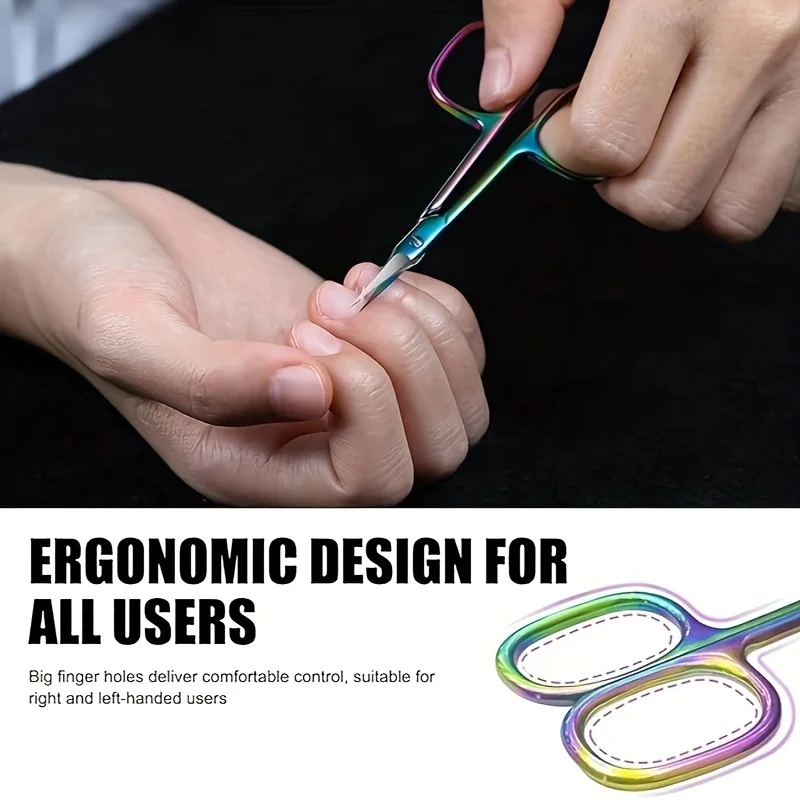 Beauty Rainbow Titanium Stainless Steel Multi-Purpose Cuticle Scissors Ergonomic Handle Suitable for Nail Care