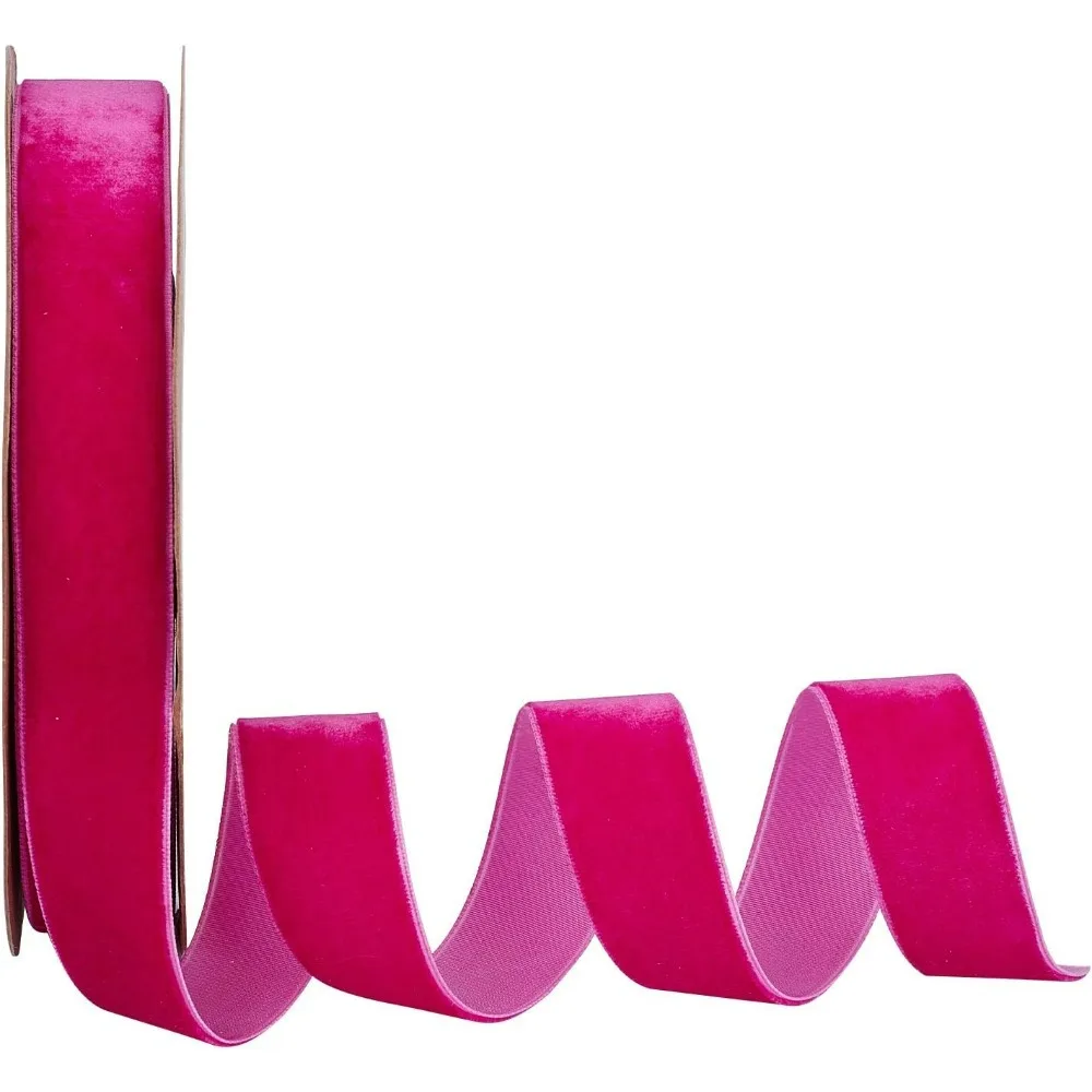 

Рождественская односторонняя розовая бархатная лента 20 ярдов × 1 дюйм для тканевых бантов для волос, цветочных композиций, украшения дома (розовая)