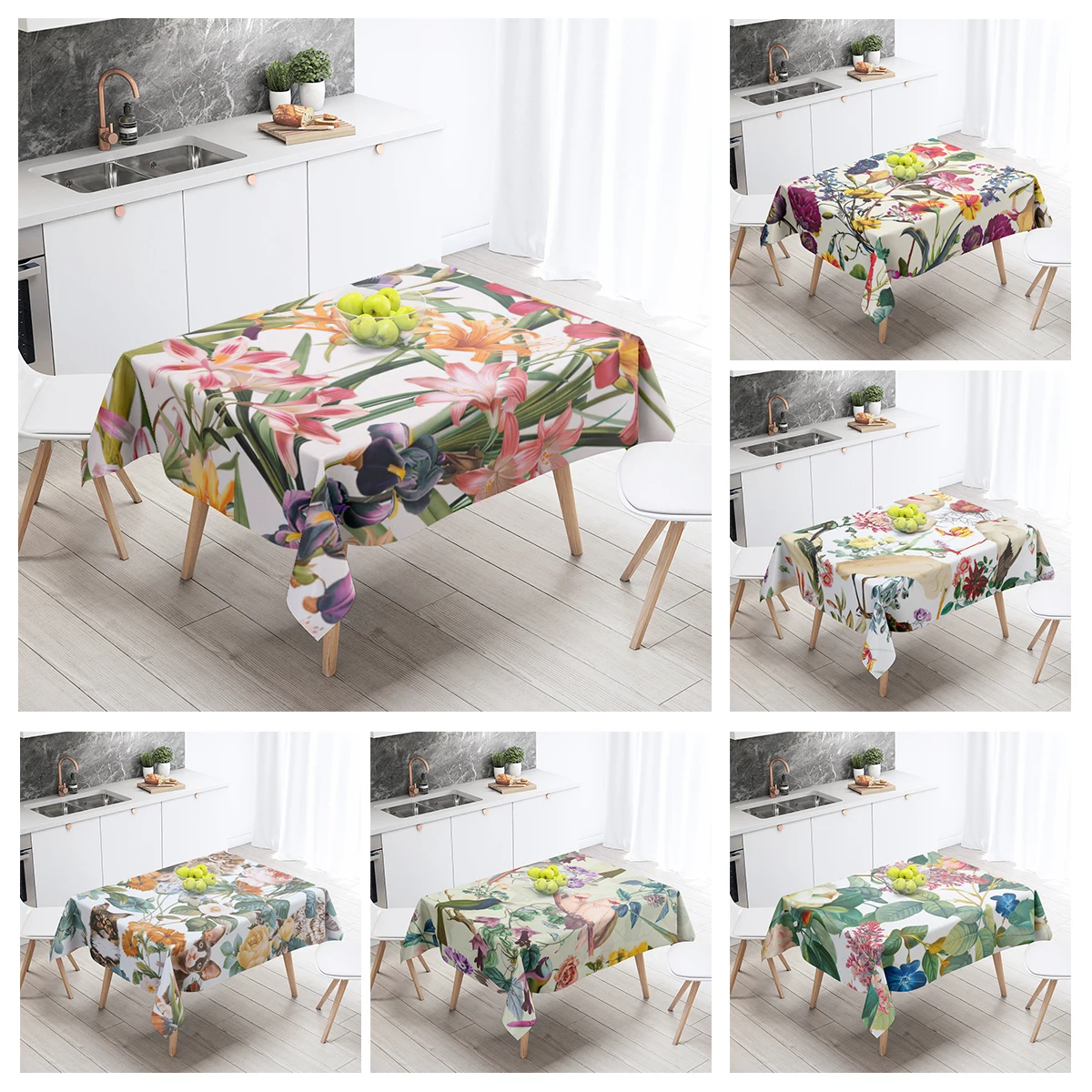 Home tablecloths dining decoration and rectangular table accessories waterproof cloth Anti-stain restaurant Nordic plant flower