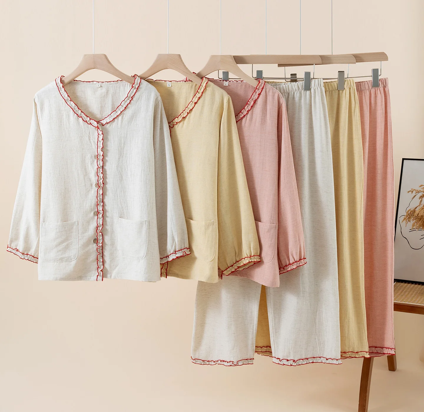 

Soft Long Sleeve Pajamas For Women Home Wear Two-Piece Pyjama Set Pijama 2025 Autumn New Pure Cotton Nightwear For Lady