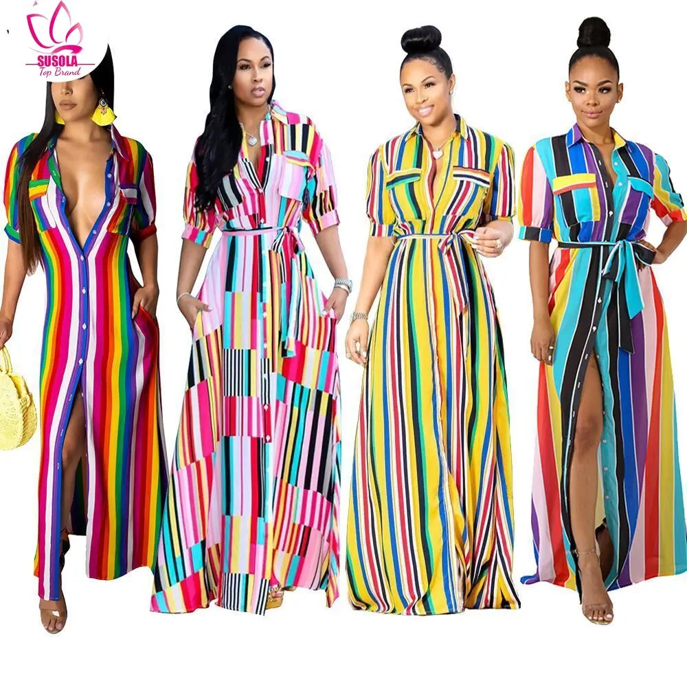 Sexy Tie-Up Wrap Split Robe Party Dress Women Elegant Colorful Print Boho Beach Dress Lady Trend Long Sleeve Lapel Shirt Dress