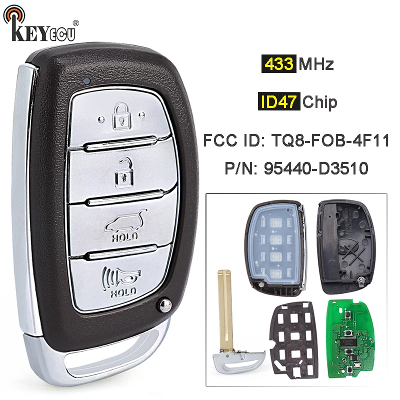 

KEYECU 433MHz ID47 Chip P/N: 95440-D3510 FCC ID: TQ8-FOB-4F11 Smart Keyless Remote Car Key for Hyundai Tucson 2019 2020 2021