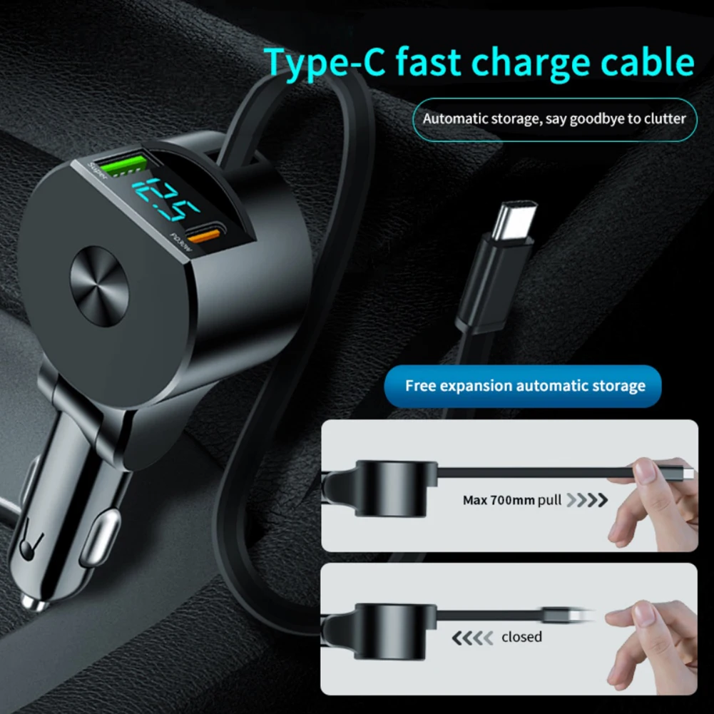 Car mobile phone super fast charging, one to three telescopic charger, cigarette lighter, multifunctional car charger, extendabl