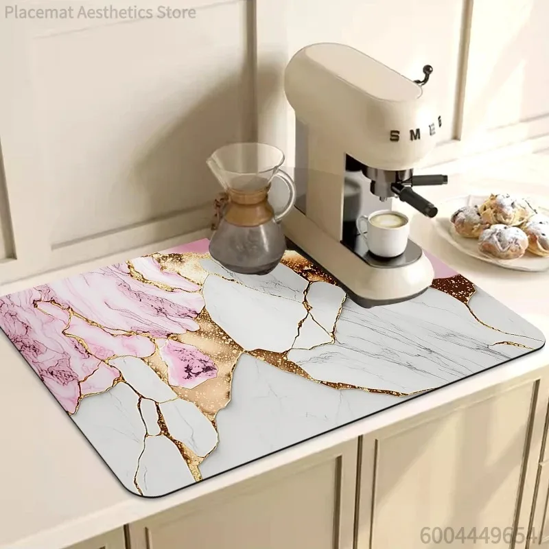 Marble Kitchen Dish Drainer Mat Antiskid Draining Mat Coffee Maker Drain Pad Quick Dry Tableware Mat Kitchen Absorbent Placemat