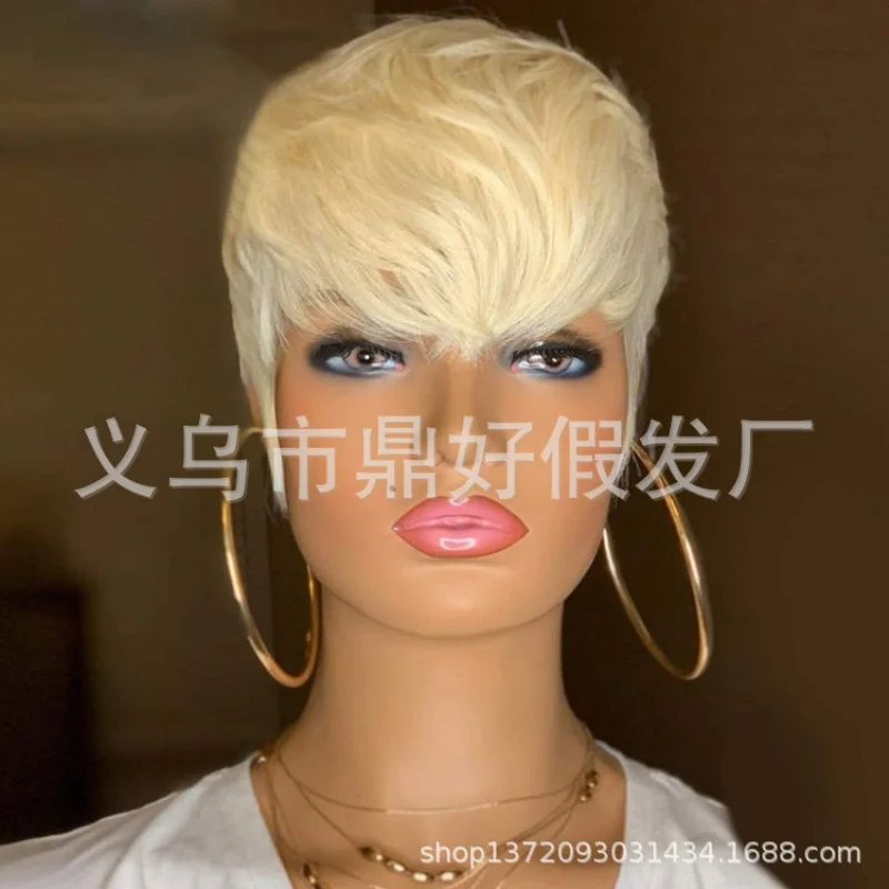 بوب جديد للنساء، نمط عصري، شعر مستعار صناعي أشقر قصير مجعد