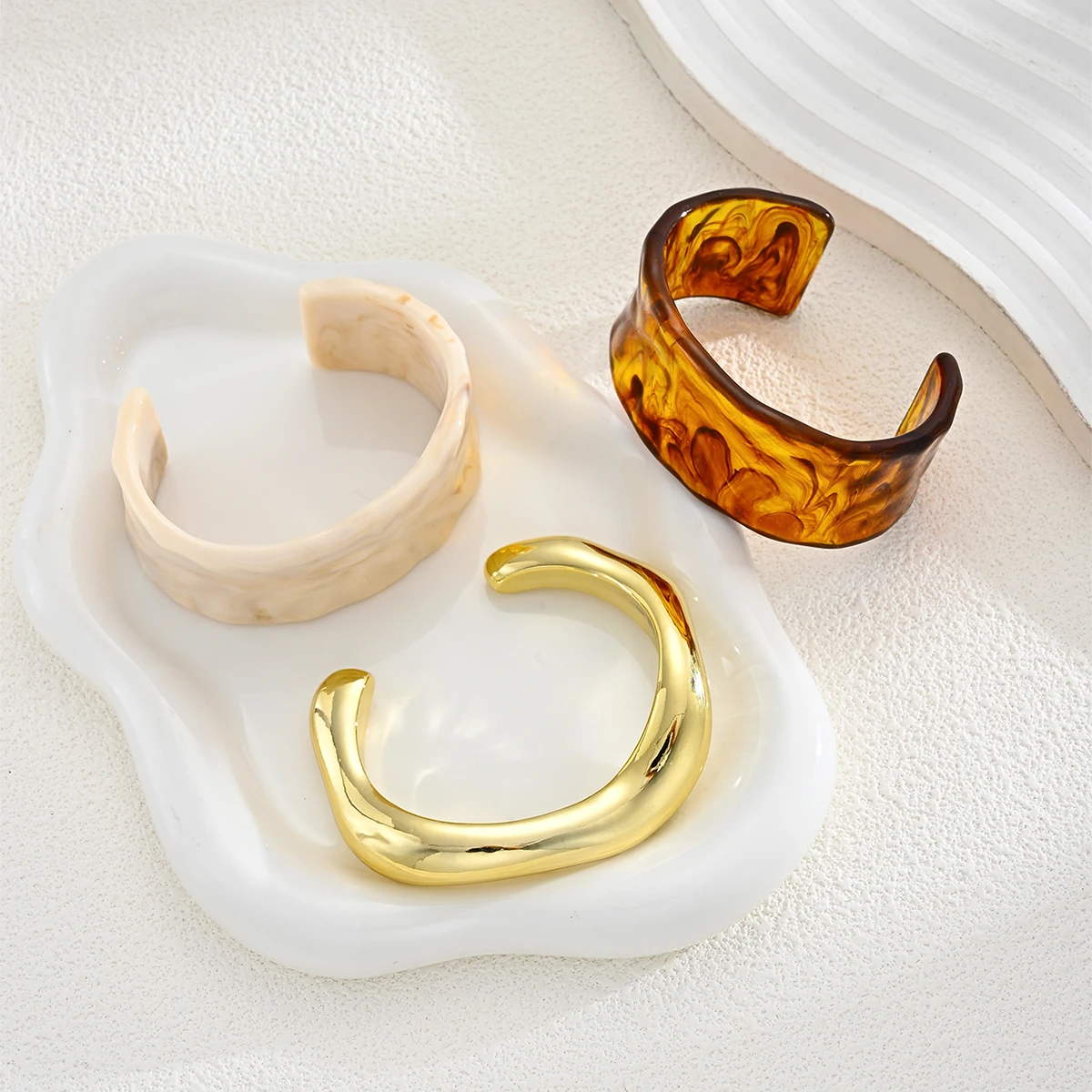 3pcs Chunky Wide CCB Resin Bangle Bracelet Set, Statement Jewelry