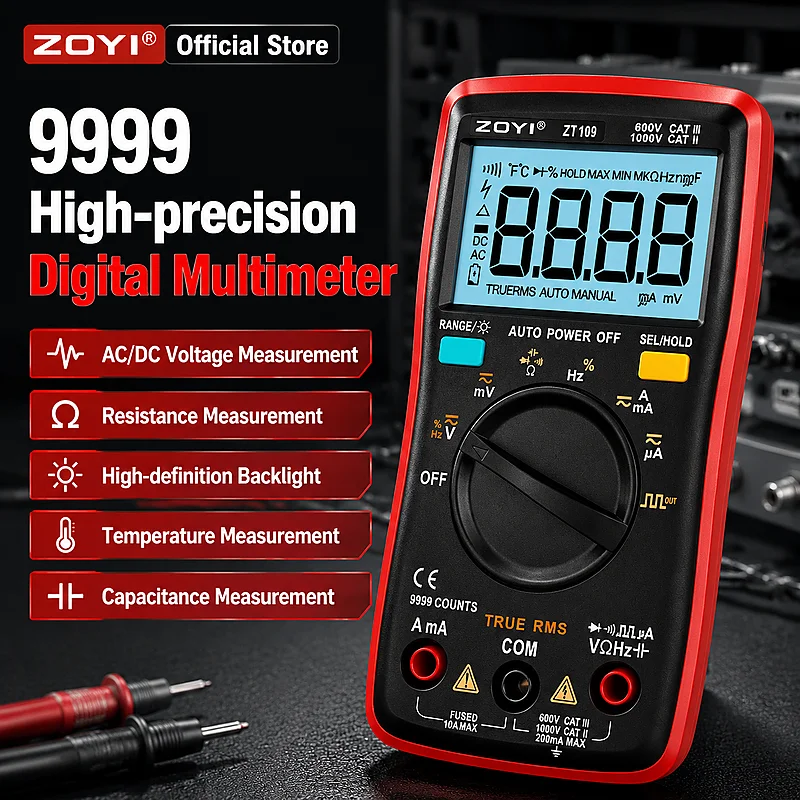 ZOYI ZT109 True RMS Digital Multimeter 10A Auto Range Tester LCD Backlight Voltage Current Resistance Capacitance Diode