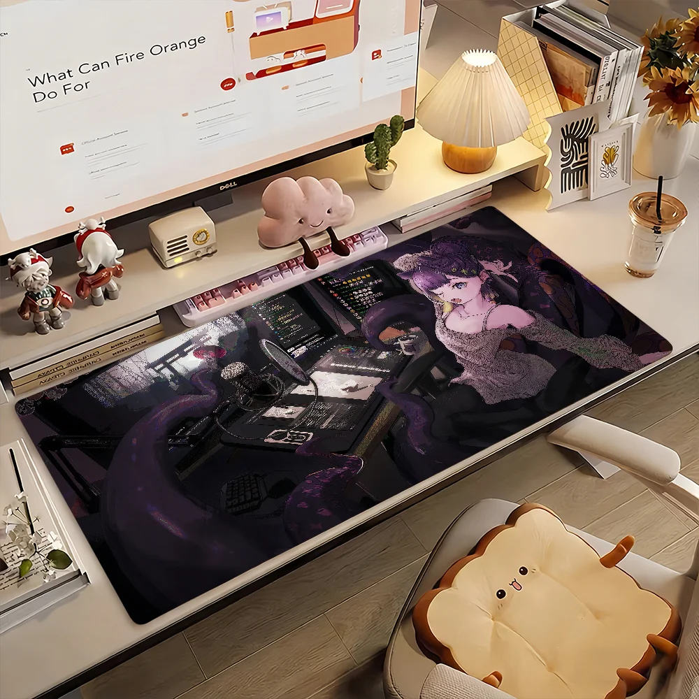 

Gaming Mouse Pad, Large Desk Mat, Anti-slip, Stitched Edges, Stylish Purple Anime Print, Extended Keyboard Mat for Gamer Office