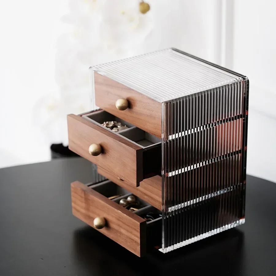 

4 Layer Jewelry Box in Walnut and Acrylic Jewelry Organizer for Necklaces and Bracelets Display Case Large Capacity Storage Box