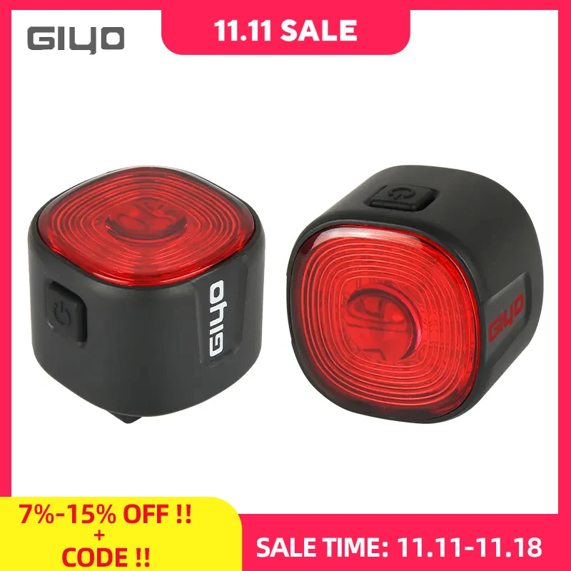 Giyo Bicycle Intelligent Brake Tail Light IP66 Waterproof 6 Light Modes High Brightness Bike Rear Lamp for Seat Post/Saddle/ Bag