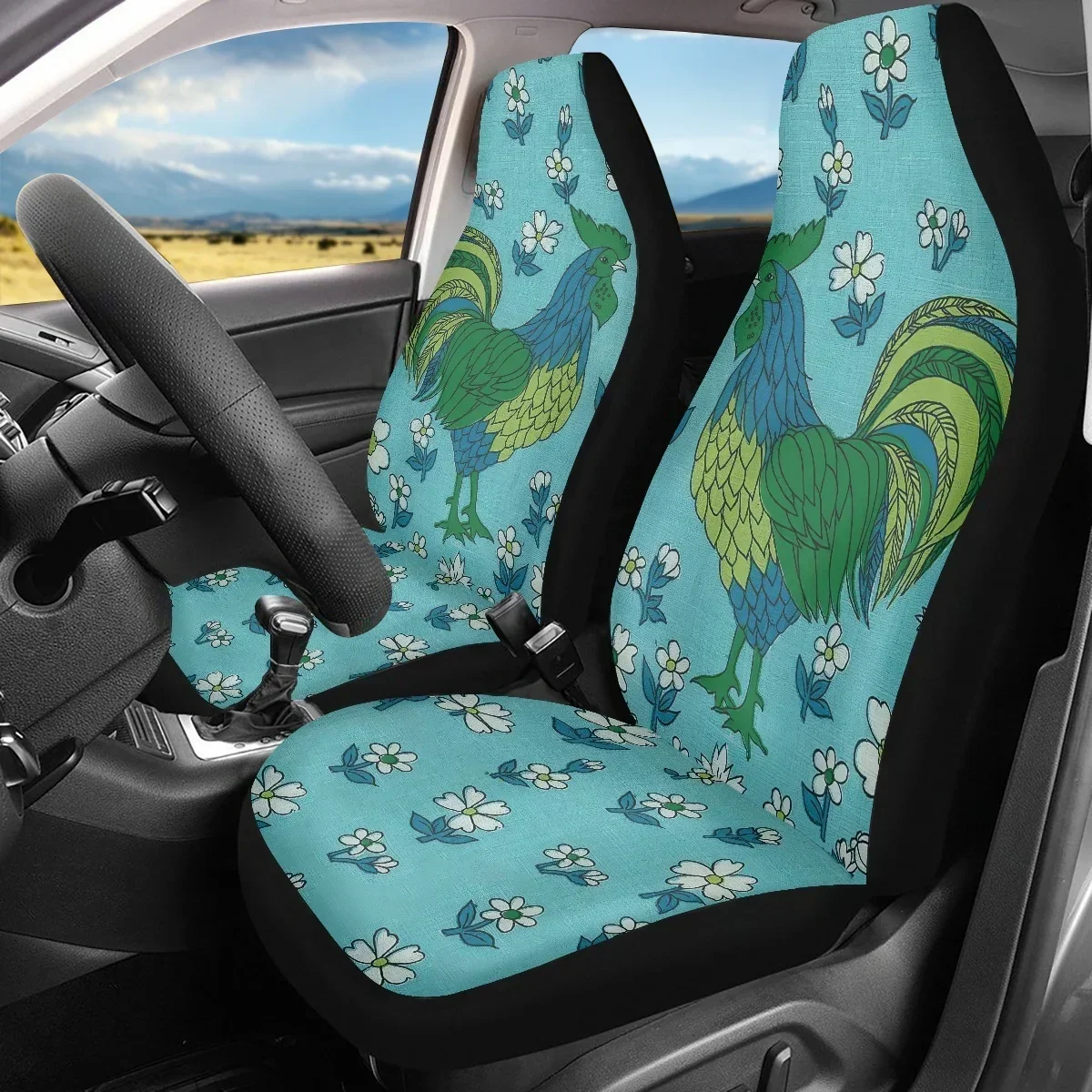 

Vehicle Seat Covers for Truck SUV Color Rooster Flowers Pattern Anti-Slip Car Interior Seat Covers Set of 2 Accessories New 2023