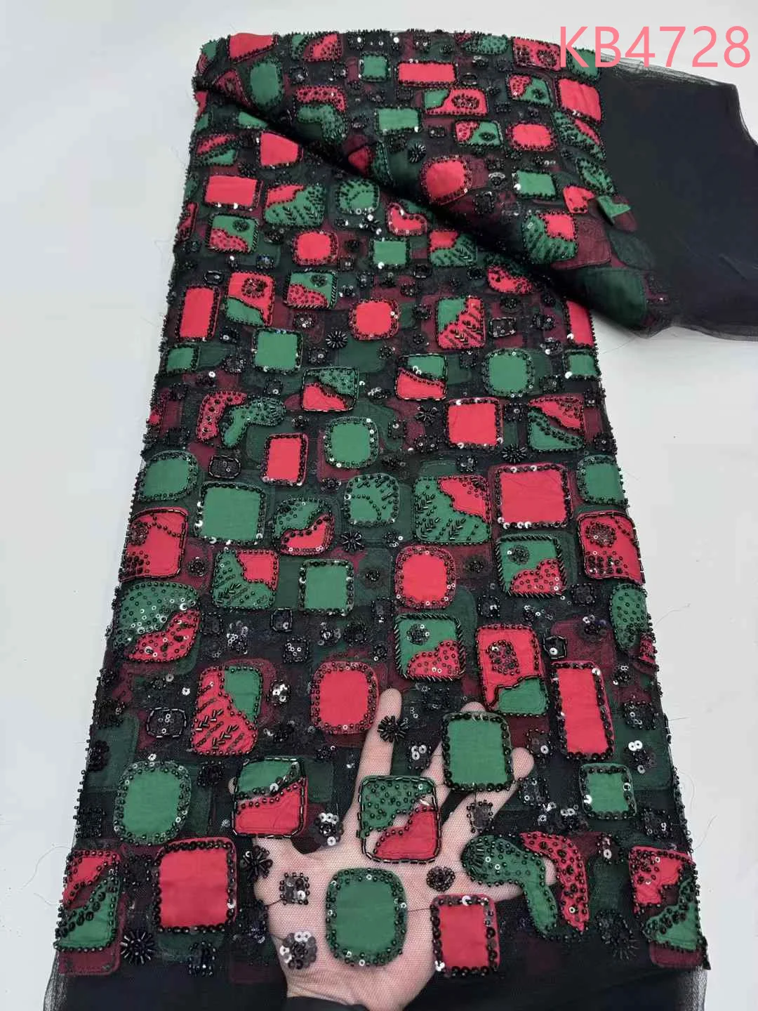 

5 Yards Beaded Lace Fabric African Fabric Lace High Quality 2025 Sequence Velvet Lace Fabric Embroidery Lace For Sewing KB4728