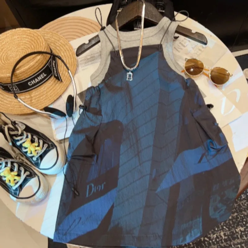 

Children's Cargo Style Suspender Skirt Set New Summer Girls' Camisole Dress Baby Cute Two-Piece Set