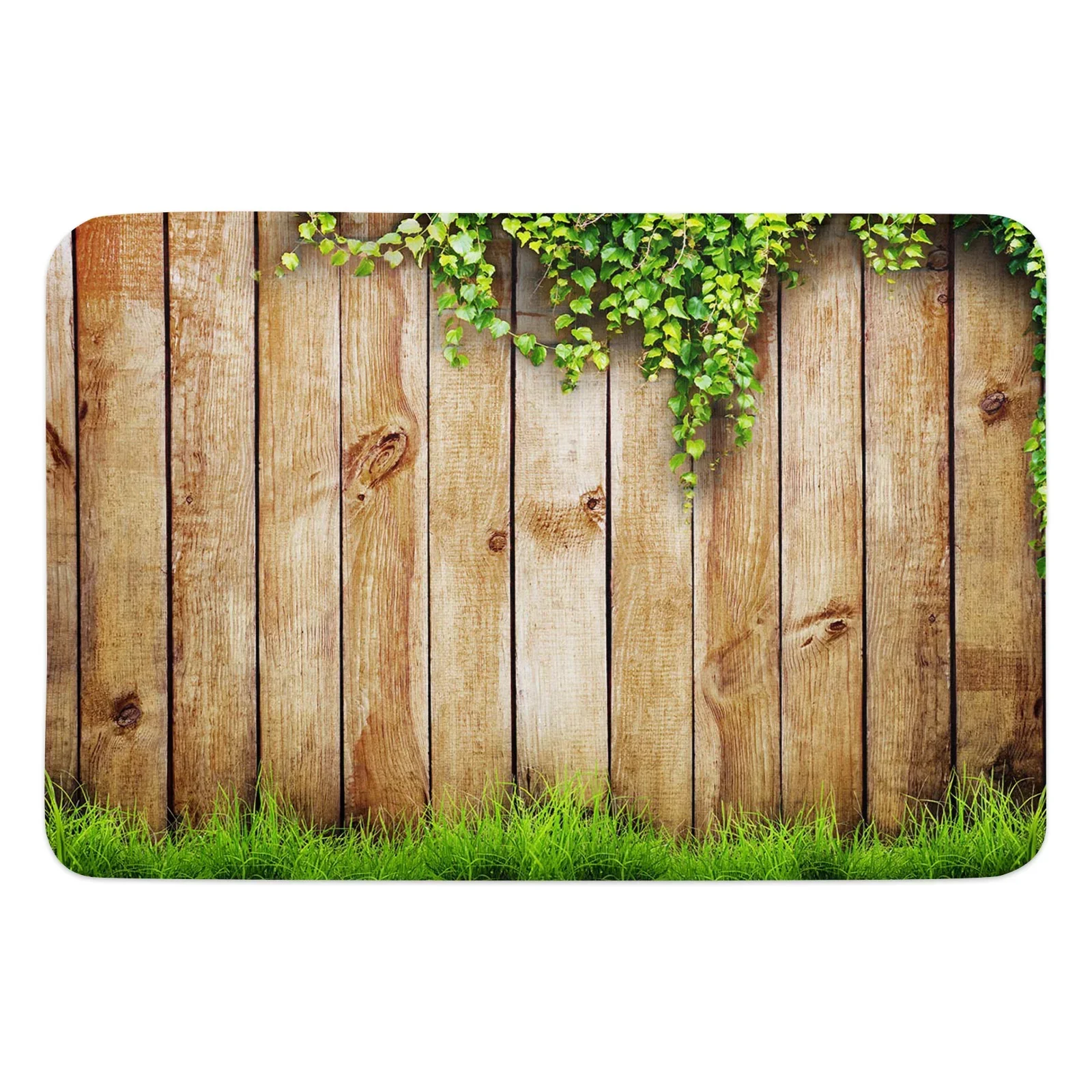 Planks Walls Leaves Green Grass Floor Mat Kitchen Bedroom Decor Carpet Home Hallway Entrance Doormat Bathroom Door Foot Rug