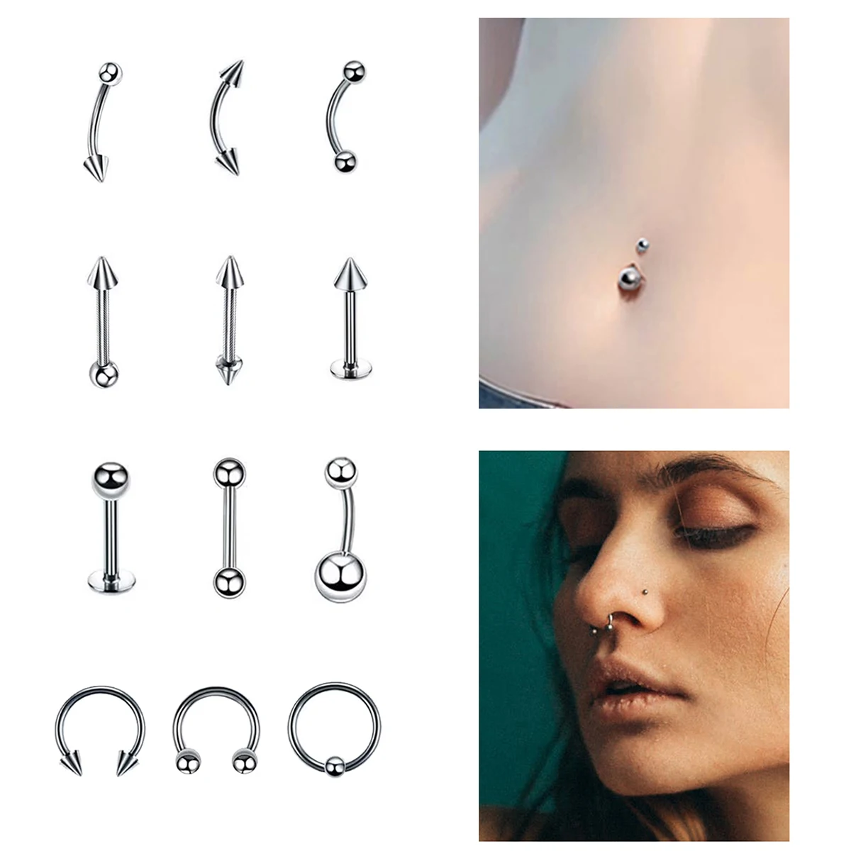 60pcs Stainless Steel Belly Rings - Basic Navel Piercing Jewelry Set, Simple Elegant Body Jewelry for Women image 6