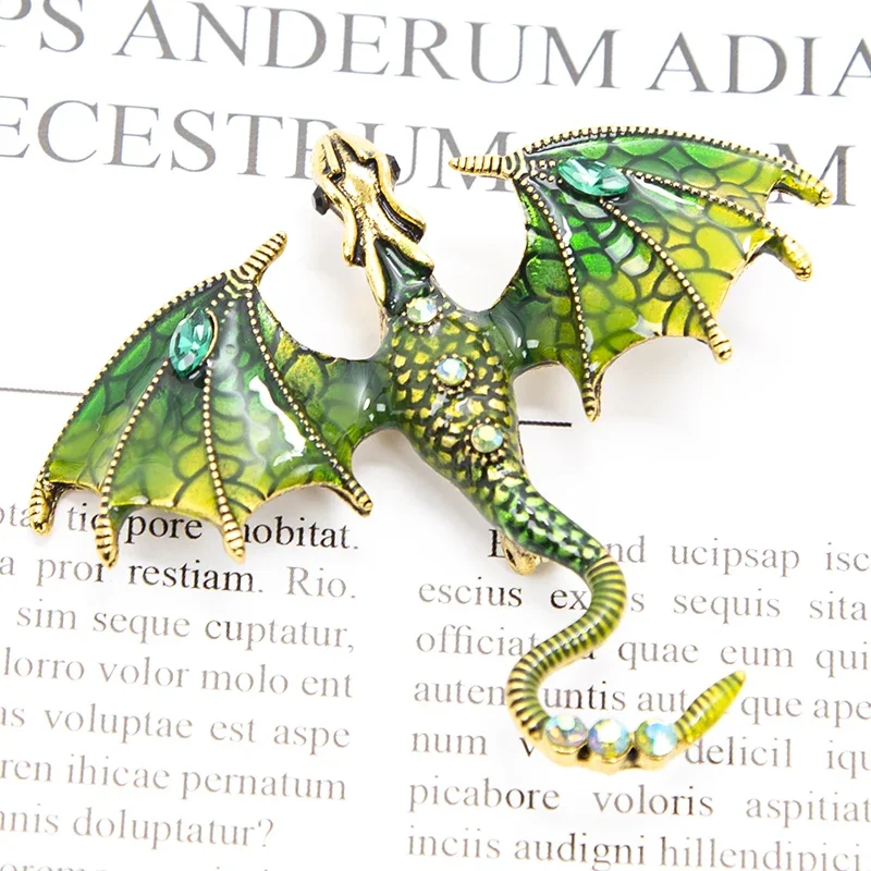 Enamel Fly Dragon Brooch for Women Men Rhinestone Beautiful Legand Animal Party Office Classic Broochs Pins Gifts Accessories