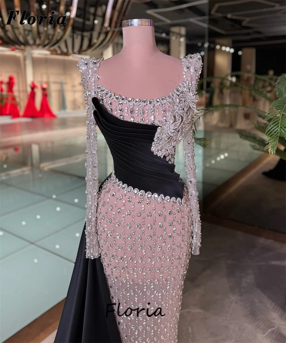 

New Elegant Silver Beaded Evening Dresses With Slit Train Formal Occasion Dress Cocktail Party Gowns Robes Du Soir Customized