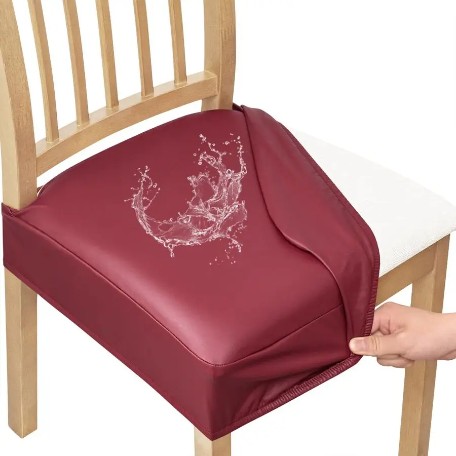 

Waterproof Pu Leather Seat Covers for Dining Room Chairs Set of 6, Stretch Fit Removable Washable Kitchen Chair Seat Slipcovers